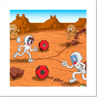 Astronauts playing football on Mars Posters and Art